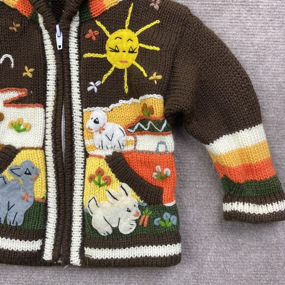Children’s handmade Farm Animal Hooded Zip Sweater 0-12 - Picture 2 of 12